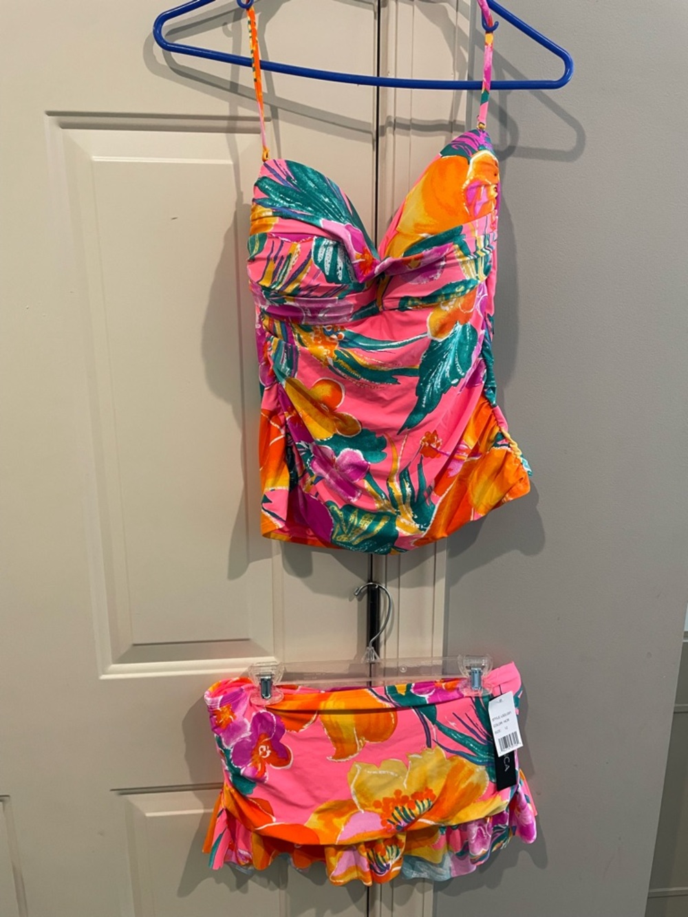 La Blanca Pink Floral One-Piece with Teal and Orange Accents